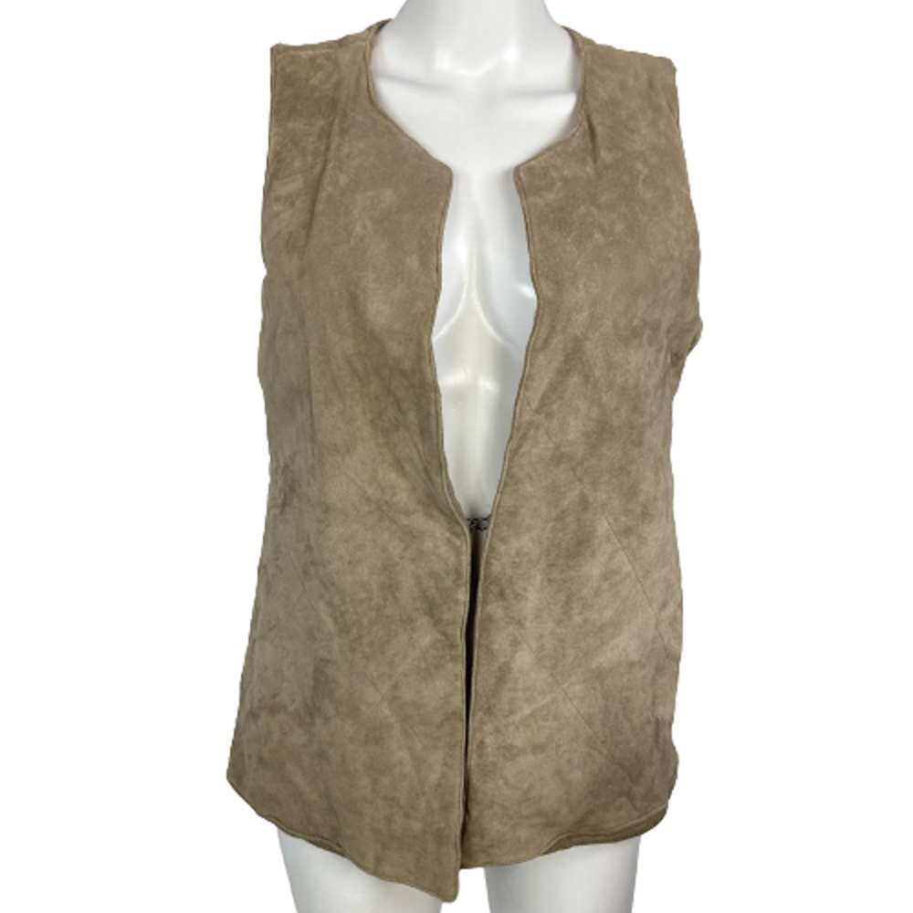 Ecru Vest Womens Sz S Beige Suede Leather Puff Knit Lightweight Neutral